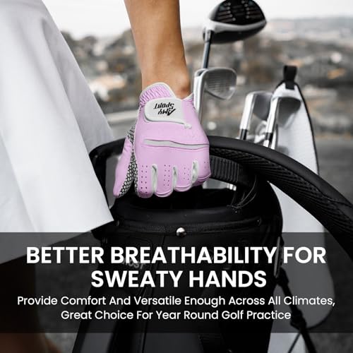 Amy Sport All Weather Grip Golf Gloves Women Value 2 Pack for Left Right Handed Golfer, Upgraded Anti Slip & Comfortable G...