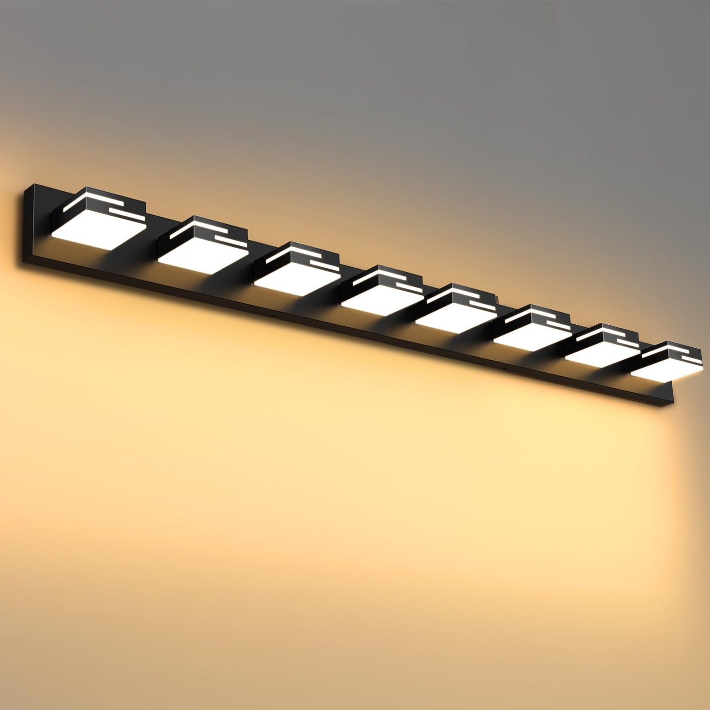 Led Modern Bathroom Vanity Light Fixtures 8-Light 5Cct Dimmable Matte Black Vanity Lights For Bathroom Lighting Fixtures Over Mirror  With 350?Rotatable Acrylic Heads  55-Inch