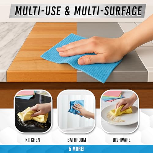 ACTIVE Swedish Dish Cloths for Kitchen 12 Pack Cellulose Sponge Cloth, Washable Dishcloths for Washing Dishes, Original Eu...