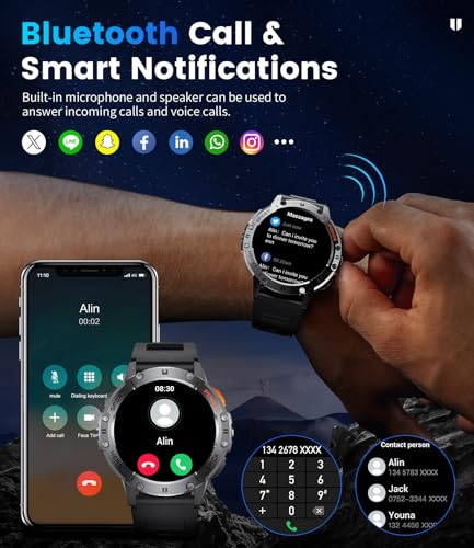 LIGE Military Smart Watches for Men(Answer/Make Calls) with LED Flashlight,530mAh Large Battery,1.43’’ AMOLED Fitness Trac...