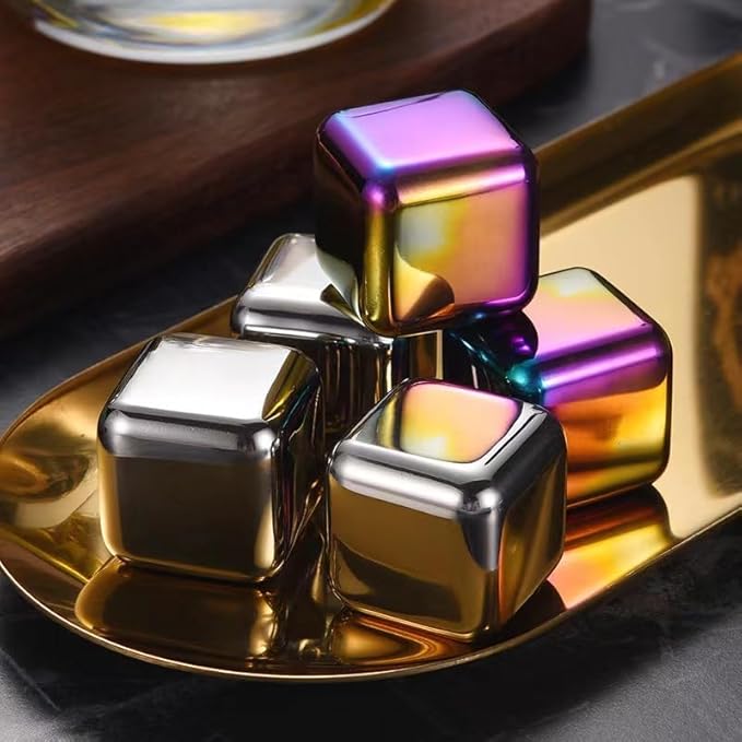 ShanSon Wine Chillers Metal Ice Cube 8 PCS Stainless Steel Whiskey Stones Reusable Whiskey Rocks Beverage Chilling Stones for Scotch and Bourbon Drinking Gifts Set for Men Dad Husband,Gold