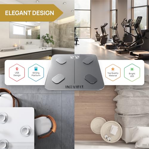 INEVIFIT Smart Body Fat Scale, Highly Accurate Bluetooth Digital Bathroom Body Composition Analyzer, Measures Weight, Body...