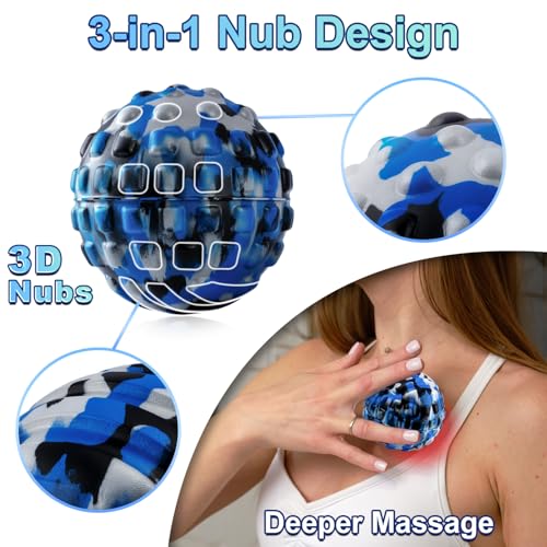Deep Tissue Massage Ball for Exercise & Recovery - SGS Certification - Targets Back, Shoulder, Legs&Feet - Relieves Muscle...