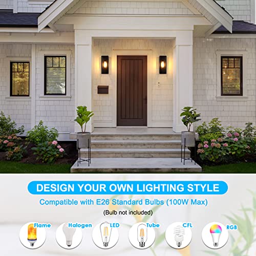 2-Pack Outdoor Wall Lanterns, Exterior Waterproof Wall Sconce with Glass Shades, Matte Black Porch Lights Wall Mounted, An...