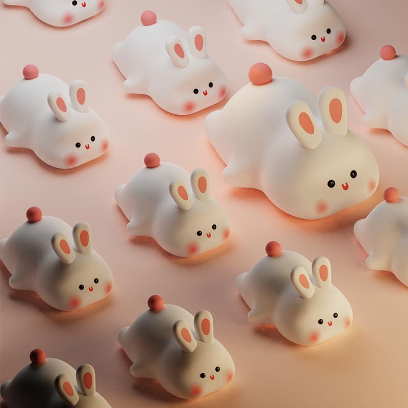Atctbogfs Squishy Bunny Night Light  Cute Easter Rabbit  Bunny Lamp  Led Big Face Rabbit Decor  Novelty Gifts  Dimmable Rechargeable Light Up Bunnies  Nursery Room College Dorm Touch Nightlight