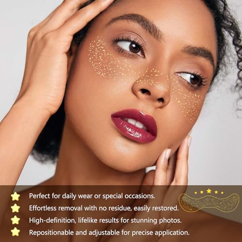 Glitter Freckles Face Tattoo, 10 Pcs Glitter Freckles, Gold Face Glitter Makeup Speckles, Glow Up Sparkle Makeup Patches -...