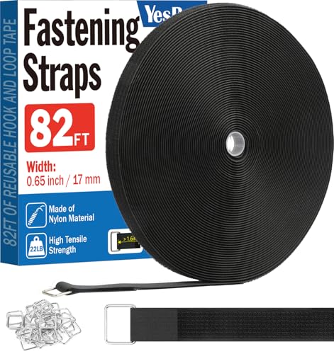 0.65" x82ft Hook and Loop Straps with 40 Metal Buckles, Adjustable Fastening Cinch Straps, Cut to Length Cable Straps, Reu...