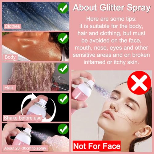 Boko Body Glitter Spray, 120ML Holographic Silver Shiny Glitter Spray for Body Hair Clothes, Quick-Drying and Long-Lasting...