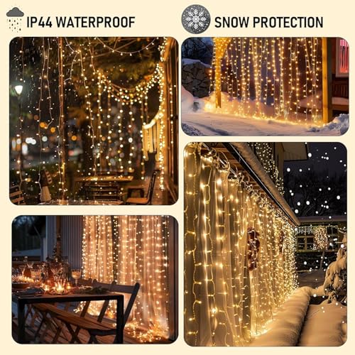 300 LED Curtain Lights, Plug in Fairy Curtain Lights Outdoor, Window Wall Hanging String Lights for Bedroom Backdrop Weddi...