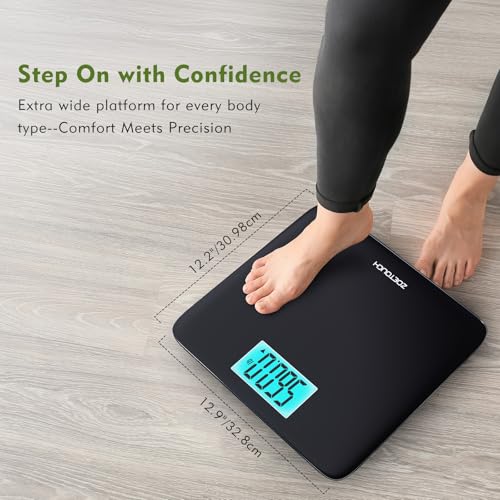 ZOETOUCH 560lbs Bathroom Scale for Body Weight Over 500 lbs, Accurate Digital Weighing Machine with Wide Platform 12.2" x ...