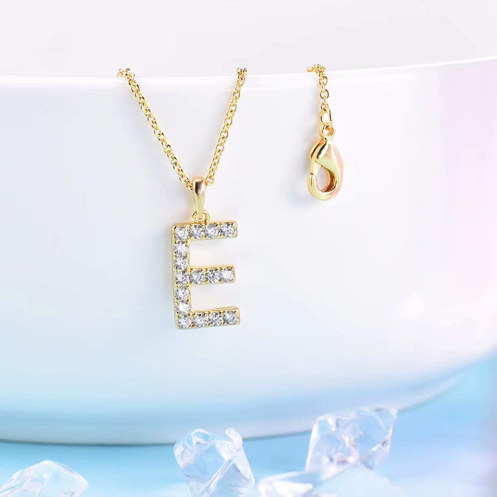 Tarsus E Initial Letter 14K Gold Plated Alphabet Pendant Necklace Monogram charm cubic zirconia Jewelry Gifts for Women Teen