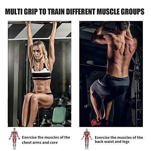 ptlsy Wall Mounted Pull Up Bar Multifunctional with Multi-grip Chin Up Bar Heavy Duty Dip Station for Home Gym Indoor Work...