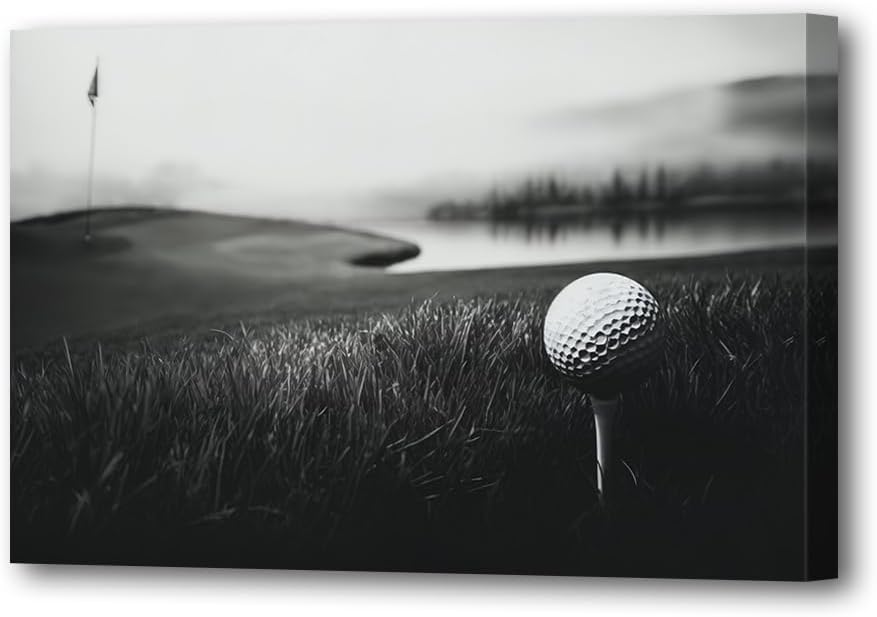 LURENCZH Golf Canvas Wall Art Golf Course Scenery Picture Prints Black and White Sport for Fitness Room Office Decor Framed(Golf-3,24.00" x 36.00")