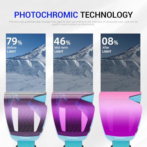 KAPVOE Photochromic Ski Goggles Snowboard OTG Snow Glasses Magnetic Lens Men Women UV400 Protection Anti fog skating K718