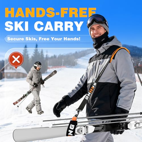 Mellbree Ski Strap, Skis and Poles Carrier for Easy Transportation of Your Clipstick Skiing Accessory/Pole/Skimate/Boot, S...
