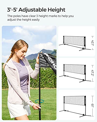SONGMICS Badminton Net, Height Adjustable Volleyball Net, Pickleball Net for Junior Tennis, Kids, Indoor Outdoor Court, Fo...