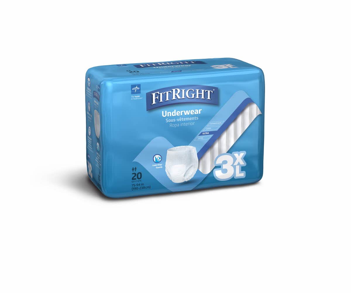 FitRight Adult Incontinence Underwear, Heavy Absorbency, 3X-Large, 75"-94" Waist (20 Count)