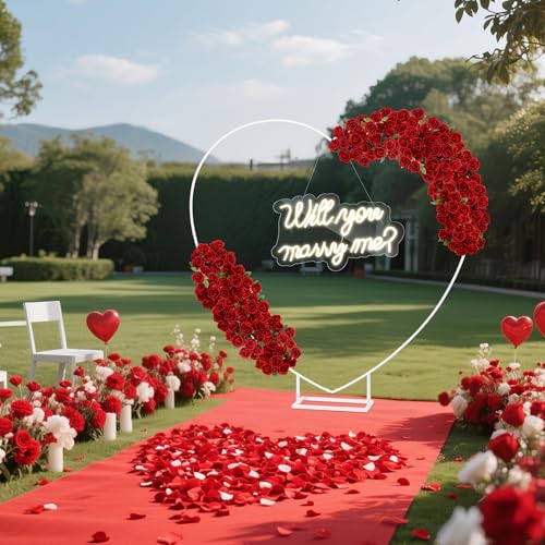 Breling 6.6ft Large Metal Heart Arch Stand and Will You Marry Me LED Neon Light Sign Backdrop for Outdoor Proposal Wedding...