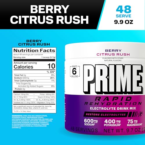Prime Rapid Rehydration Electrolyte Powder, Berry Citrus Rush, Sugar Free Hydration Drink Mix with Sodium, Potassium, Magn...