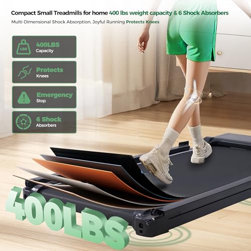 Compact Walking Pad with Handle Bar, Foldable Electric Treadmill with Handles and 3.5HP Powerful, Portable Small Walking P...