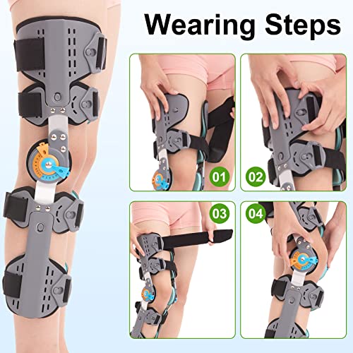 Hinged Knee Brace ROM Post Op Knee Immobilizer Adjustable Knee Immobilizer Support with Side Leg Stabilizers for Men and W...