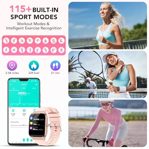 Smart Watch for Men Women, 1.85" HD Fitness Tracker with Bluetooth Calls/AI Voice Control, IP68 Waterproof, 115+Sports Mod...