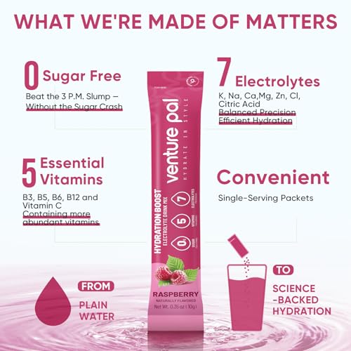 Venture Pal Sugar Free Electrolytes Powder Packets - Liquid Daily IV Hydration Packets | Instantly Hydrating & Party Recov...