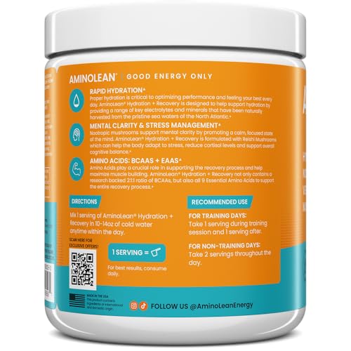 AminoLean Recovery + Hydration – Electrolytes Powder & BCAA Amino Acids for Instant Hydration & Post-Workout Recovery – No...