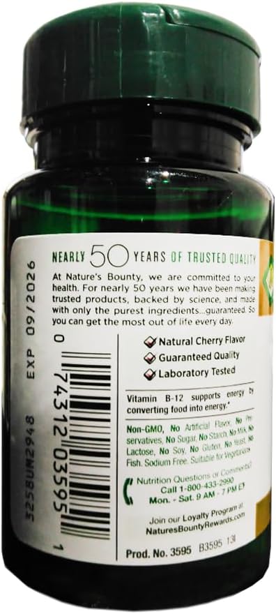 Nature's Bounty Vitamin B12, Supports Energy Metabolism and Nervous System Health, 500mcg, 100 Quick Dissolve Tablets