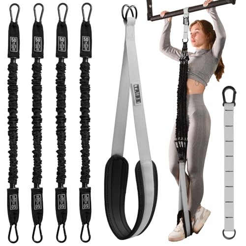 Pull Up Assistance Bands Set - 4 Heavy-Duty Pull Up Bands, Height Adjustable Strap & Comfortable Foot Strap - Stackable Pu...