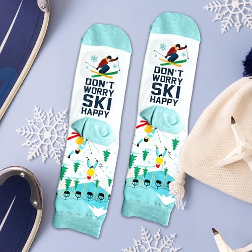 VICRAZY Funny Skiing Socks for Men - Christmas Gift, Ski Accessories, Ski Lover Gifts, Stocking Stuffers for Skiers