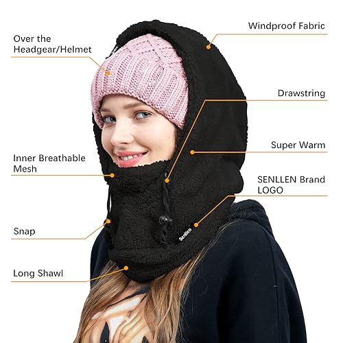 Senllen Balaclava Cold Weather Fleece Windproof Ski Mask Winter Breathable Thermal Face Mask Neck Warmer Scarf Helmet Hood