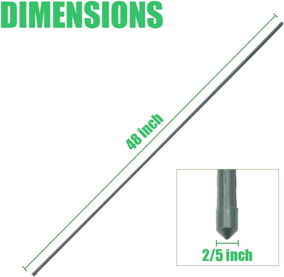 Mininfa Steel Plant Stakes 4 Feet, Plastic Coated Metal Garden Stakes Supports Climbing for Tomatoes, Trees, Beans, 25 Pack
