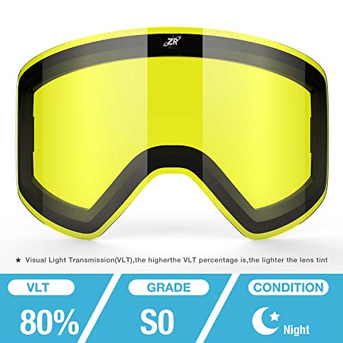 ZIONOR Ski Goggles Lens, X11 100% OTG Snow Goggles Detachable Lens for Men Women Adult