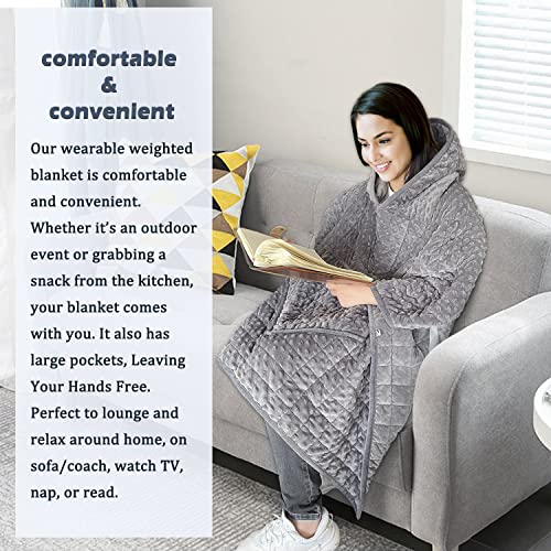 Weighted Blanket, Wearable Heavy Blanket 10lbs(57.4''x47.2'') Grey for Adult, Soft Material with Premium Glass Beads for B...