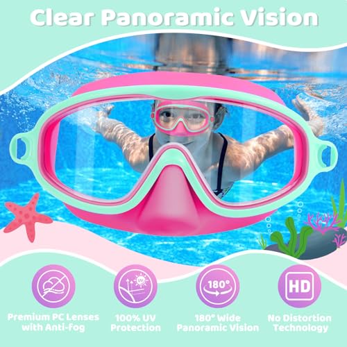 Vvinca 2 Pcs Kids-Swim-Goggles with Nose Cover, Swimming Diving Mask Wide View Anti Fog UV Anti Shattered Lens for Kids 3-5