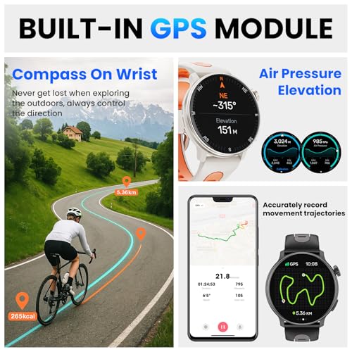 Smart Watch for Men Women GPS, 1.43'' AMOLED Smartwatch with Compass/Barometer/Altimeter 100+ Sports Fitness Tracker with ...