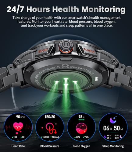 Military Smart Watch for Men(Answer/Dial Calls),1.46'' AMOLED Touchscreen/5ATM Waterproof/120+ Sports Modes Fitness Watch ...