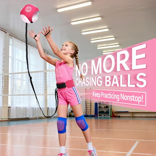 HLXDV Volleyball Training Equipment (No Ball Included): 6-Piece Pink Solo Volleyball Trainer Set with Training Cards for S...