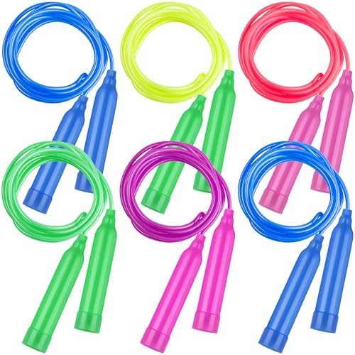 Elcoho 6 Pack Colorful Jump Rope Set Adjustable Plastic Jump Ropes Skipping Rope Outdoor Jumping Ropes Great Party Favor