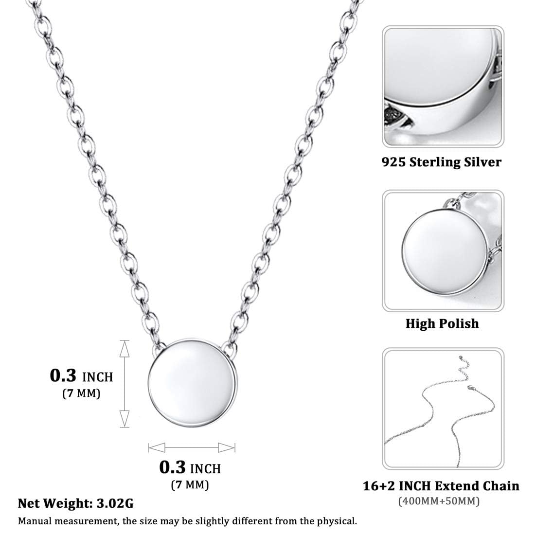 925 Sterling Silver Dot Necklace for Women Round Sterling Silver Pendant Necklace for Women