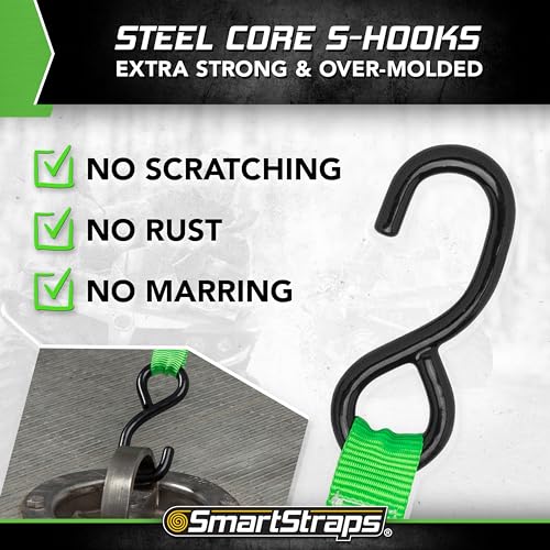 SMARTSTRAPS 10-Foot Ratchet Straps, Green (2pk) – 1,500 lbs Break Strength 500 lbs Safe Work Load Tie-Downs Designed for L...