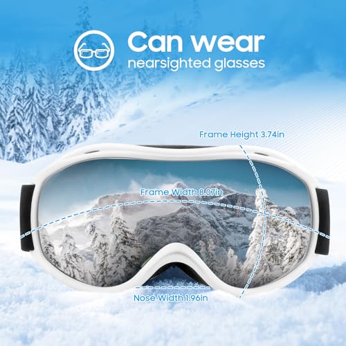 Occffy Ski Goggles Windproof Snowboard Goggles OTG Helmet Compatible Skiing Over Glasses Anti Fog UV400 for Mens Womens