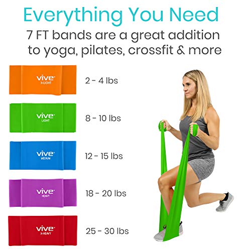 Vive Flat Resistance Band (5 Piece Set) - Stretch Bands for Exercise, Physical Therapy, Yoga - Elastic Bands, Long Stretch...