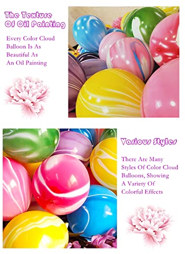 Rainbow Tie Dye Balloons 100PCS 12 Inch Agate Marble Latex Swirl Balloons For Tie Dye Birthday Party Supplies,Candyland,Ba...