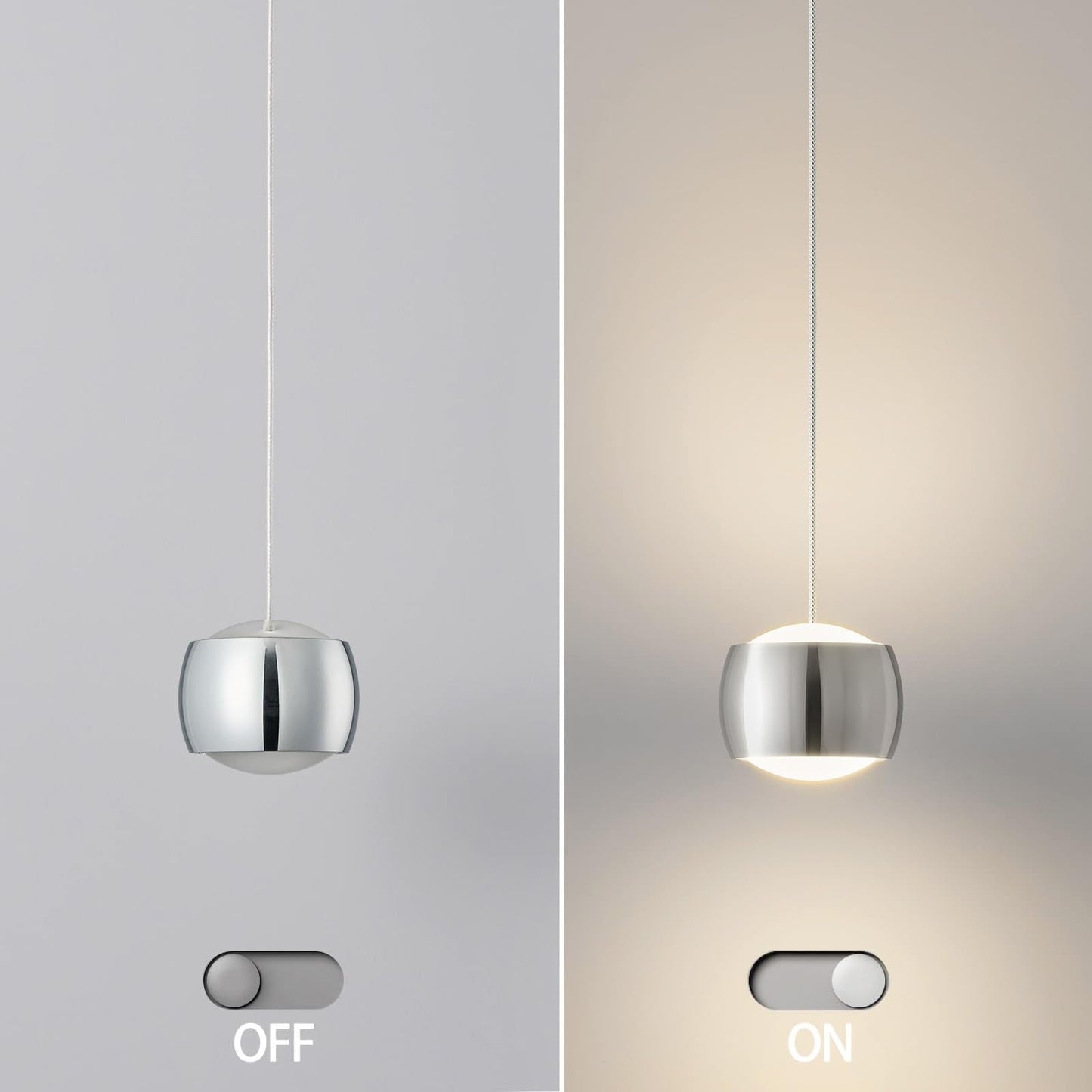 Adcthome Modern Led Dimmable Pendant Light Fixtures Mini Island Pendant Lighting For Kitchen Island Dinning Room Bedroom Bar  Kitchen Island Ceiling Hanging Light Fixtures(Chrome-1-Pack)