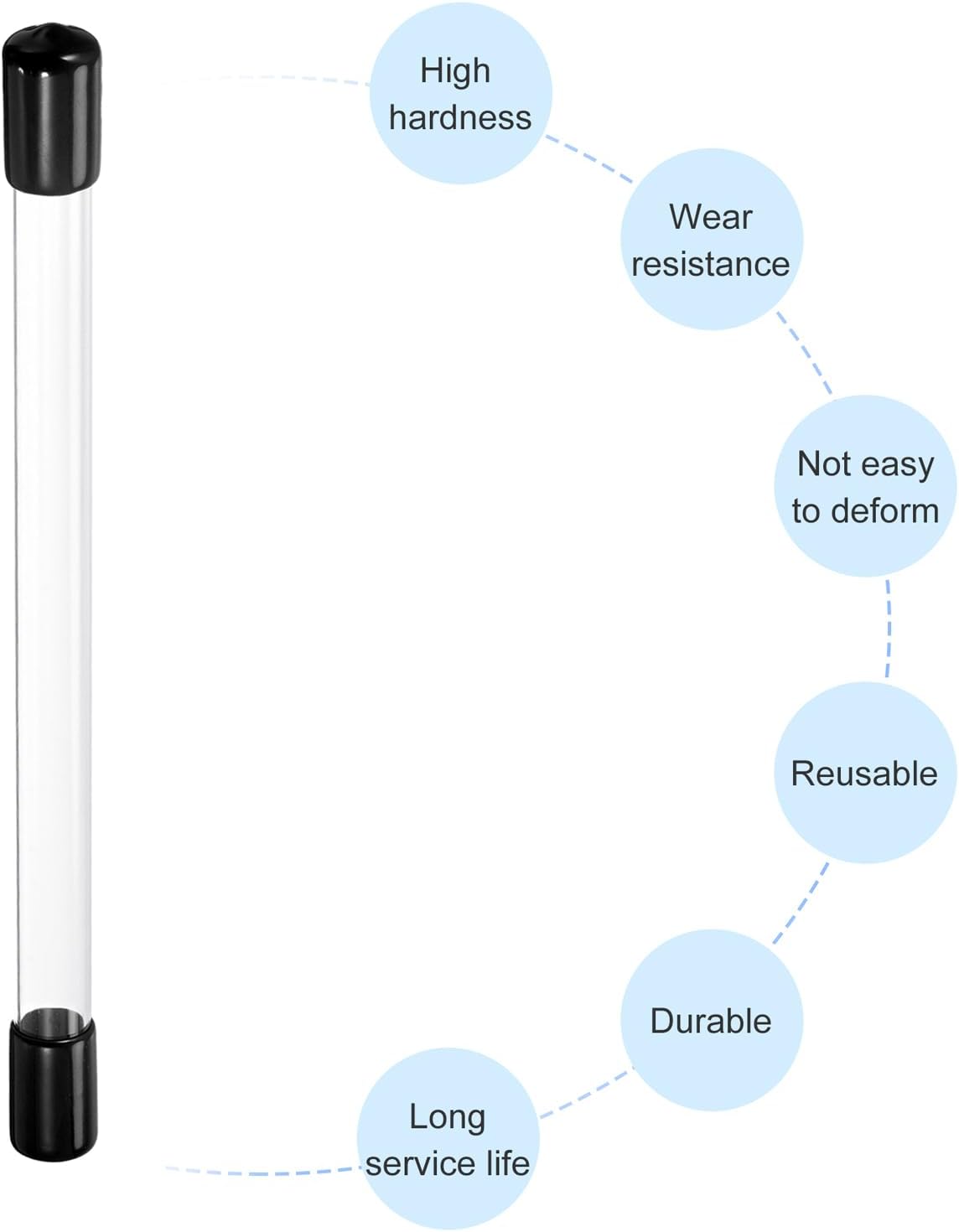 PATIKIL Clear Rigid Tube Round Plastic Tubing with Black Rubber Caps Polycarbonate Water Pipe, 305mm/ 12 Inch Length, 11mmx12mm/0.43"x0.47", 2 Set