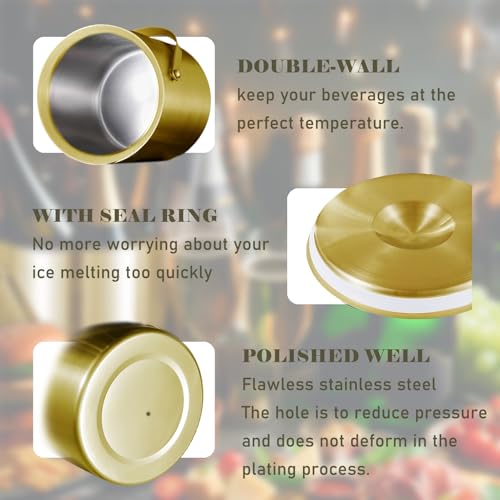 Sipoyen Gold Ice Bucket with Lid, Handle and Tong Insulated Stainless Steel Champagne Bucket 3L Wine Bucket for Party Bar ...