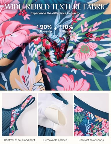 Hanna Nikole Tankini Swimsuits for Women, Textured Modest Swimsuit, Blouson Tankini with Sports Bra and Boyshorts