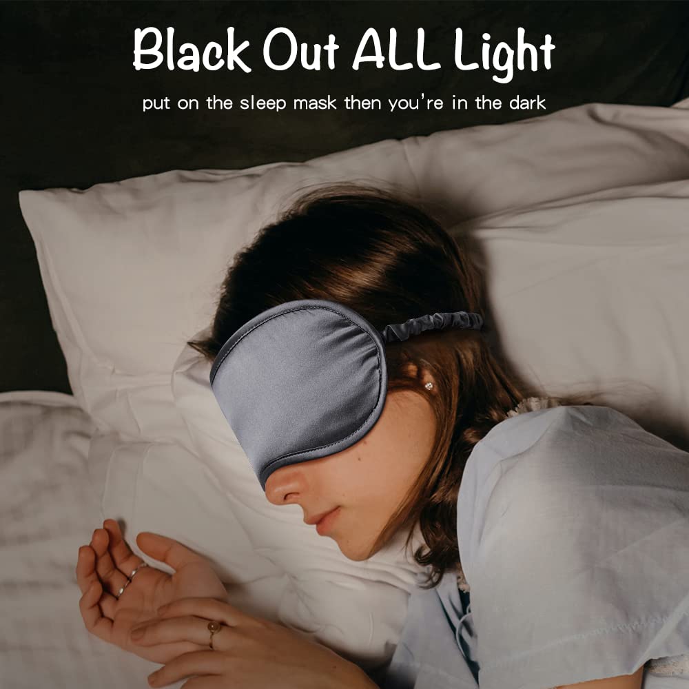 LULUSILK Mulberry Silk Sleep Eye Mask Blindfold with Elastic Strap Headband, Soft Eye Cover Eyeshade for Night Sleeping, Travel, Nap (Charcoal Gray)